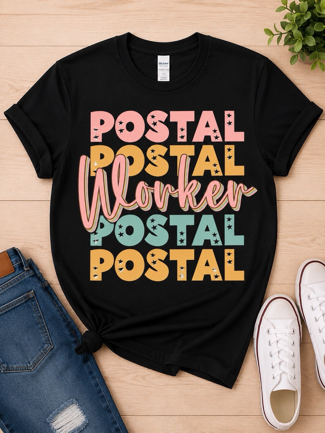 Gildan Postal Worker Graphic Tee Cotton Crew Neck Short Sleeve One Size