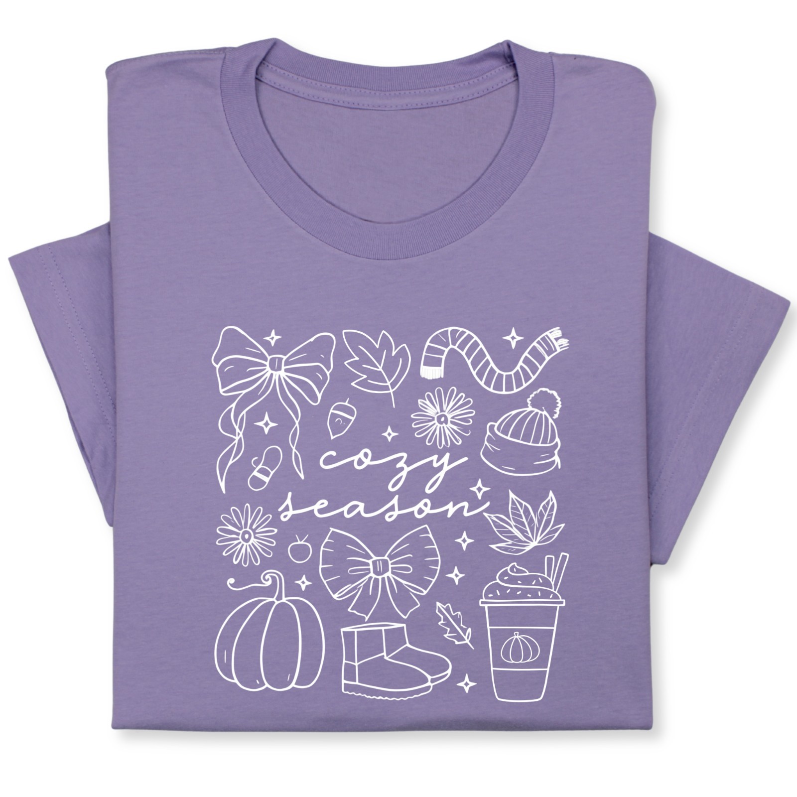Cozy Season Fall Doodle T-Shirt, Pumpkin Coffee Autumn Graphic Tee