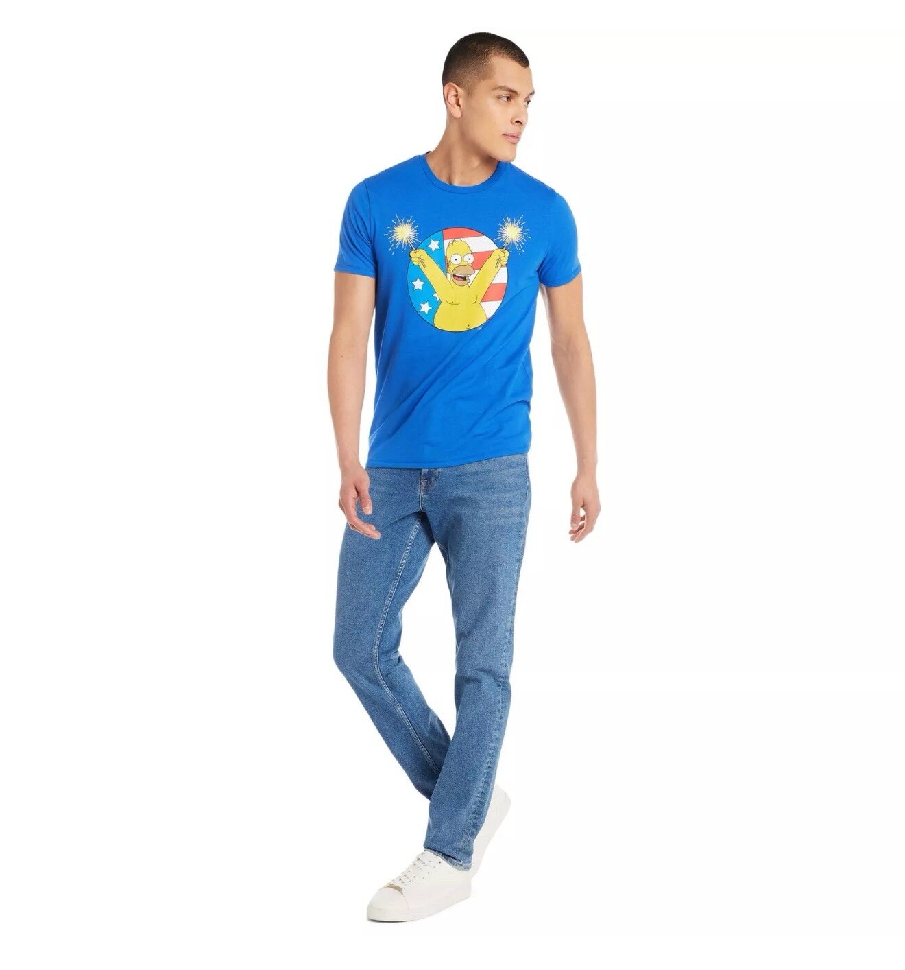 The Simpsons Homer Woohoo Men’s 4th of July T-Shirt, Blue, XS S M L XL 2X New