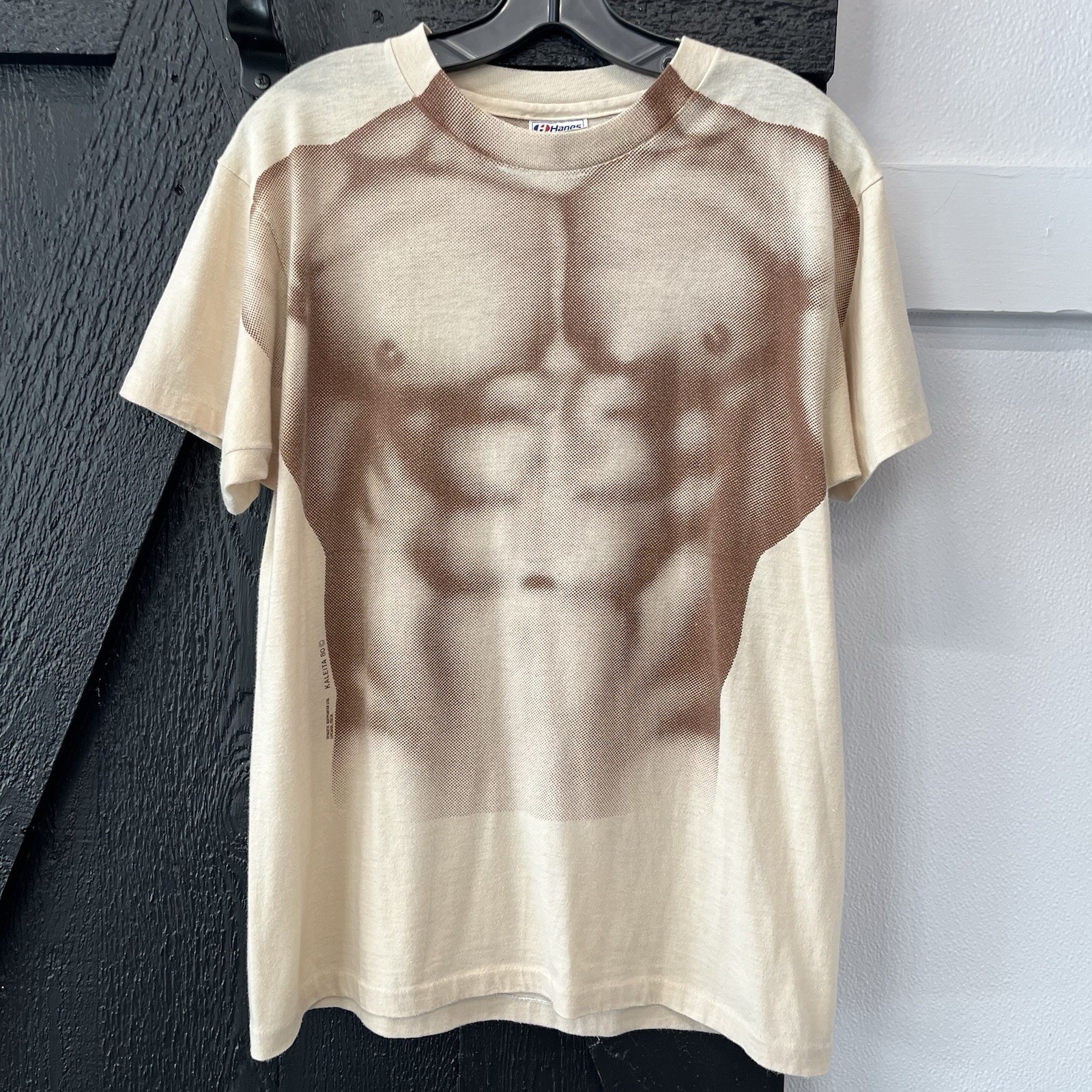 Vintage 80s Kaleita Muscle Body Builder Abs Male Anatomy Tee Shirt Size L