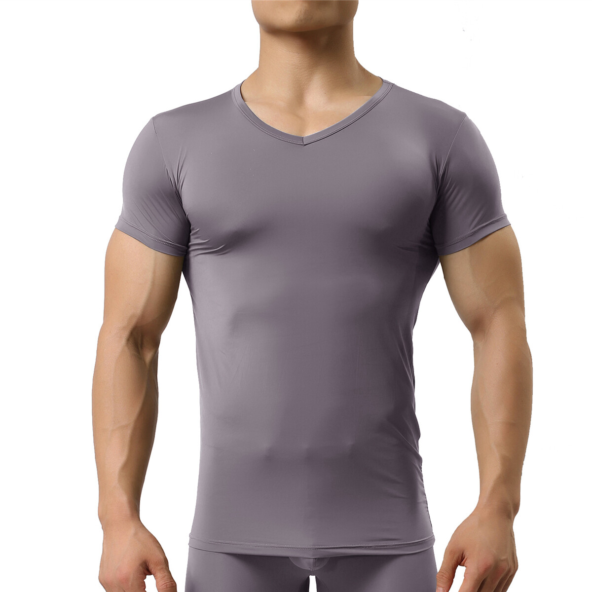 Mens Sport Gym T-Shirt Sexy Muscle Tops Fitness Short Sleeve Tee V-Neck Tights