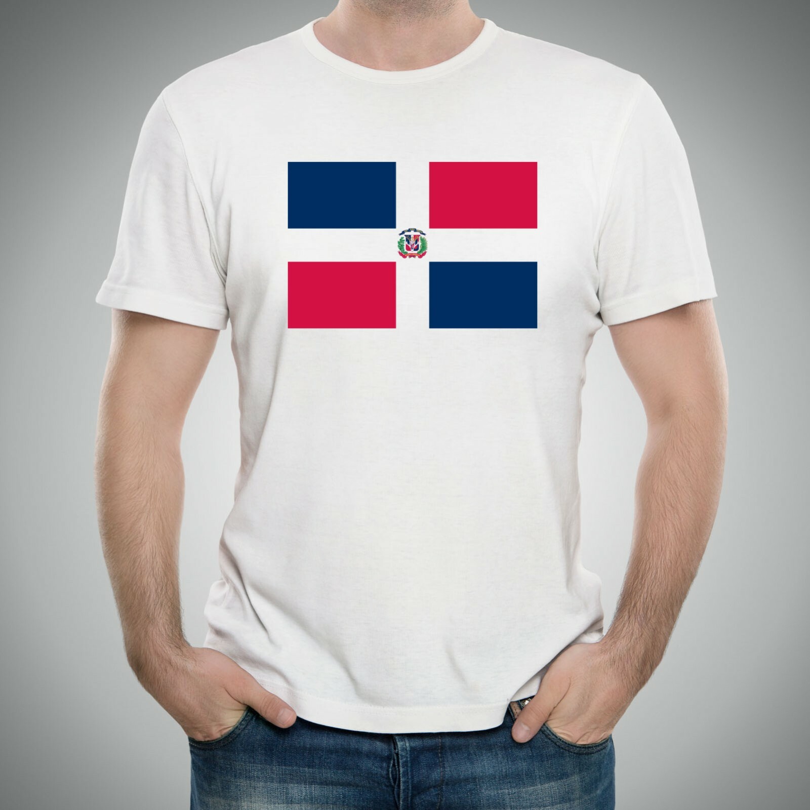 Dominican Republic Latin American Flag Basic Cotton T-Shirt – White