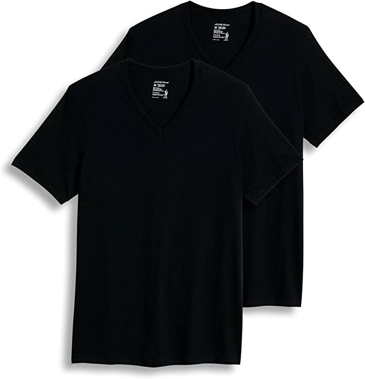 Jockey Men’s T-Shirts Tall Man Classic V-Neck – 2 Pack, Black, 3X Tall