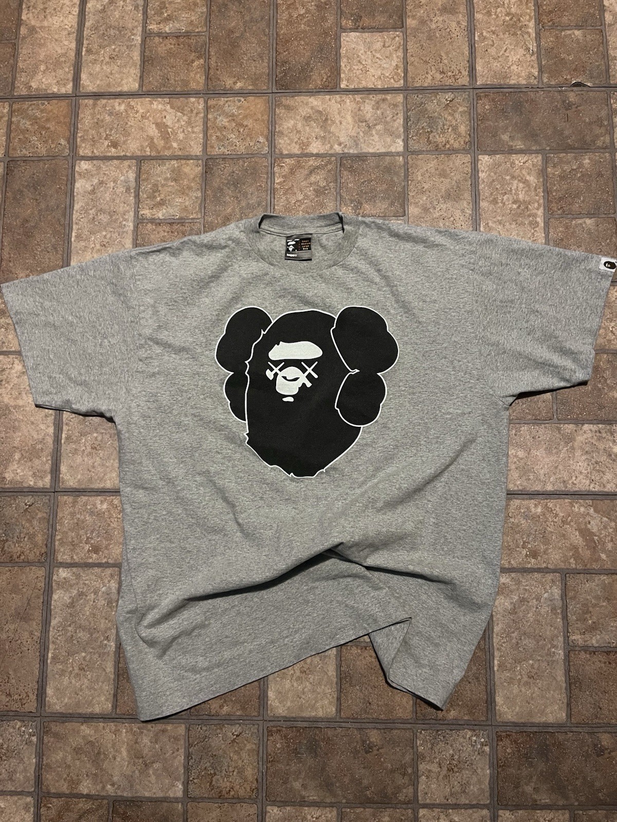 A Bathing Ape BAPE Gray Ape Head Logo Graphic Cotton Knit Tee Crew Neck L