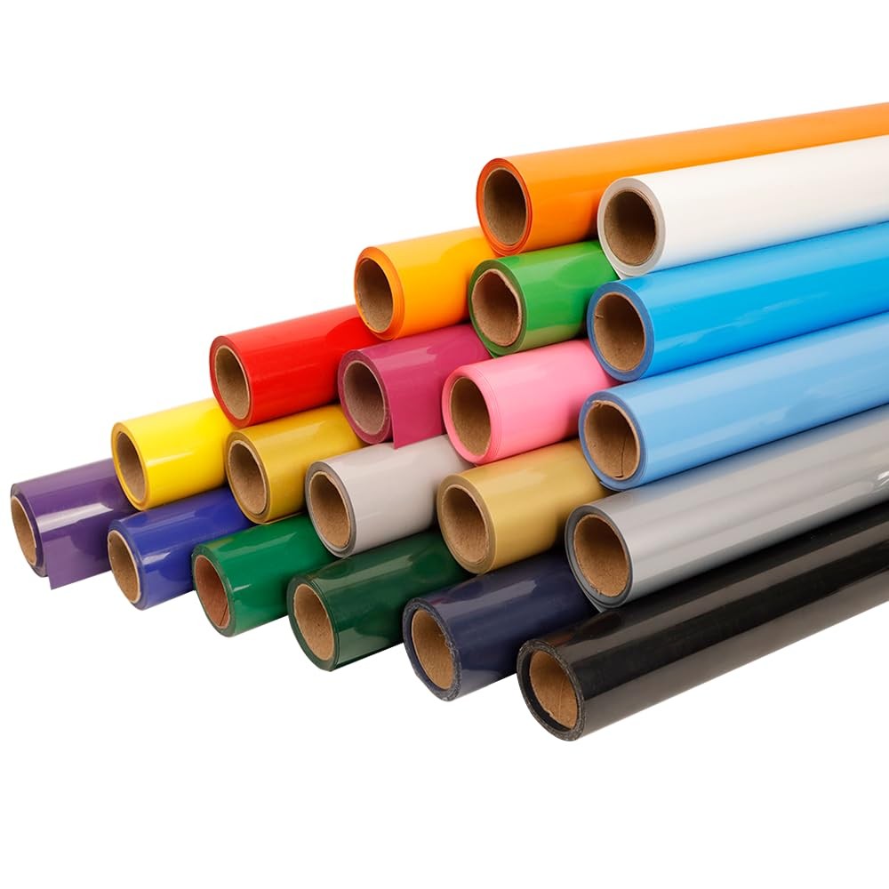 FUNKAKA HTV Vinyl Bundle 20 Rolls 12″x5ft Assorted Colors Glossy Iron-On