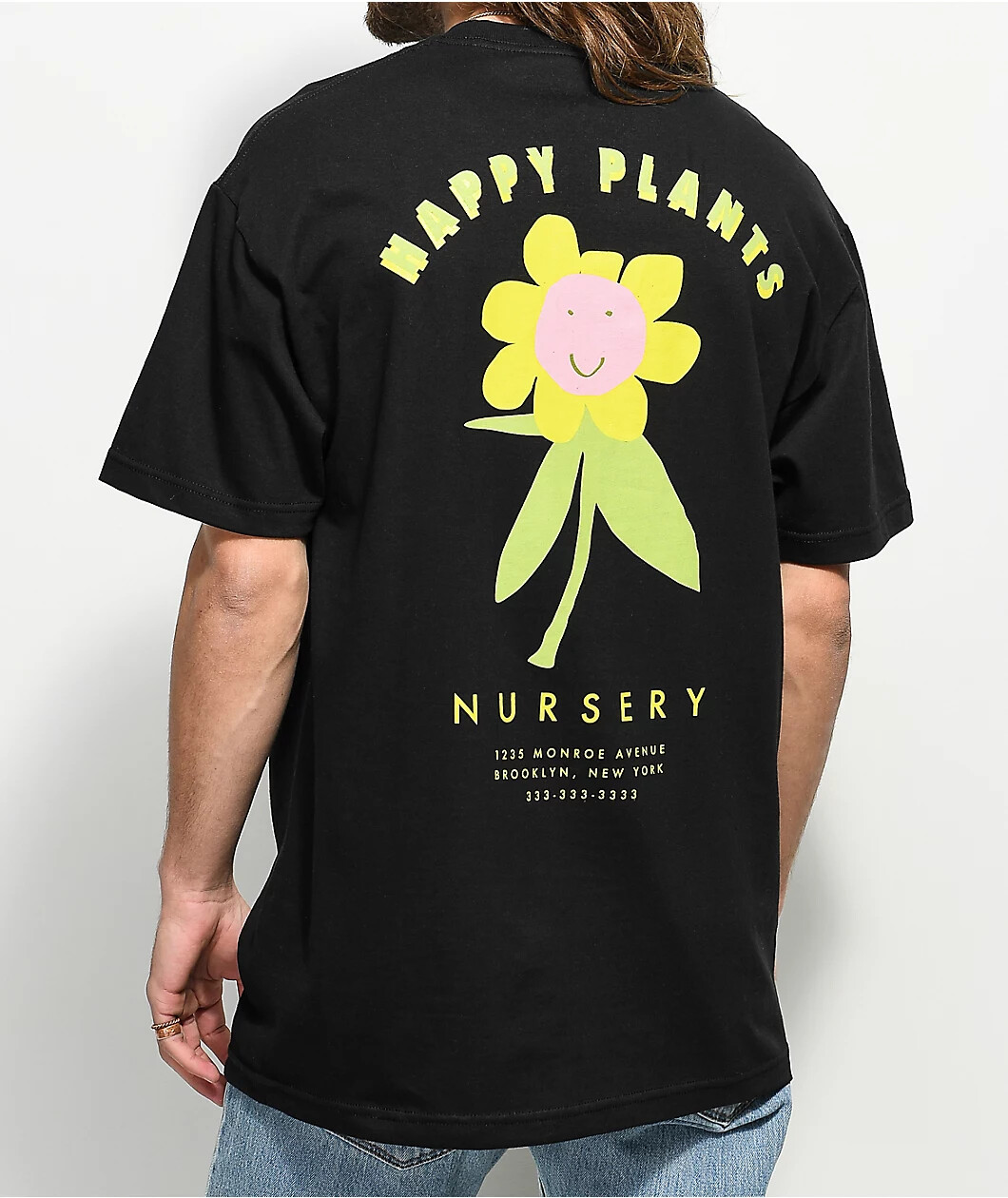 A-Lab Mens Happy Plants Nursery Black T-Shirt New S, M, L, XL, 2XL