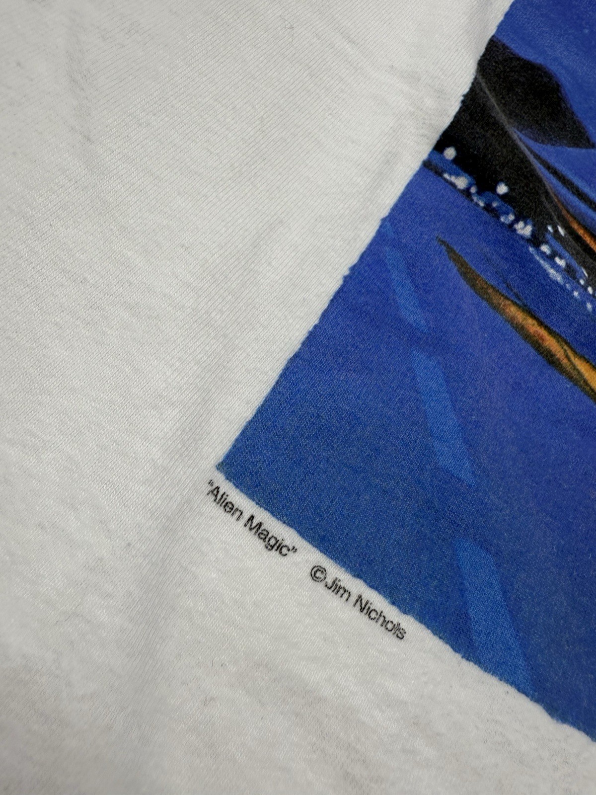 Vintage 90’s Alien UFO Art Picture Graphic Men’s White T-shirt XL Retro