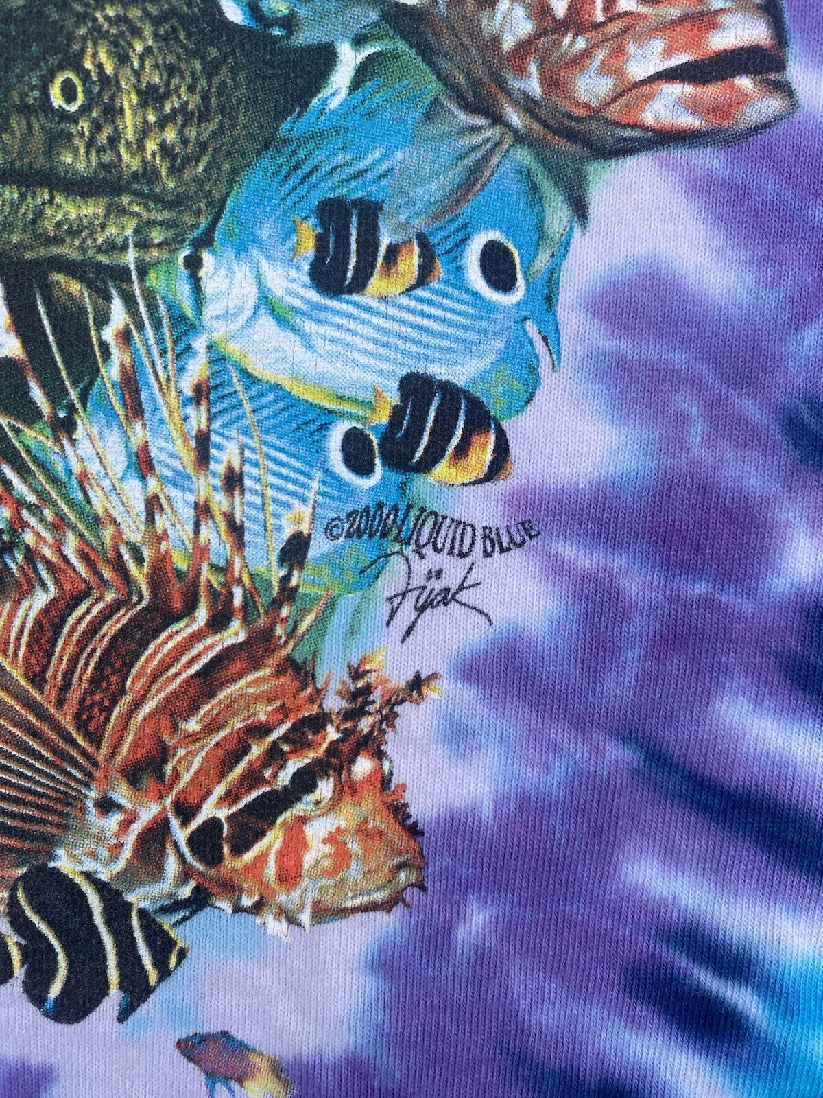 Vintage Liquid Blue Aquatic Oceanlife Tie Dye Shirt XL 2000 Y2K