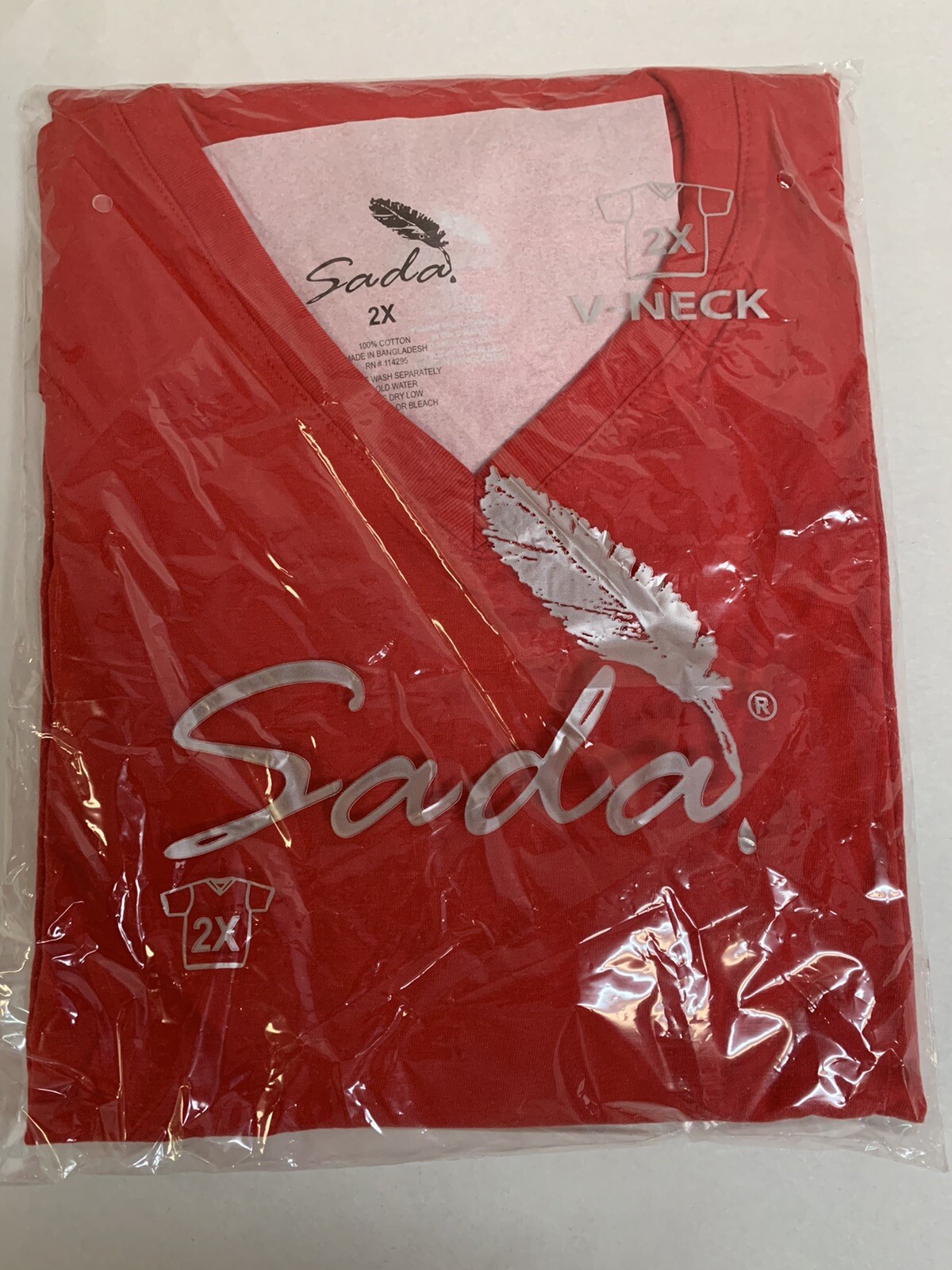 Sada T-Shirt Solid Red Short Sleeve V-Neck 100% Cotton Men’s 2XL