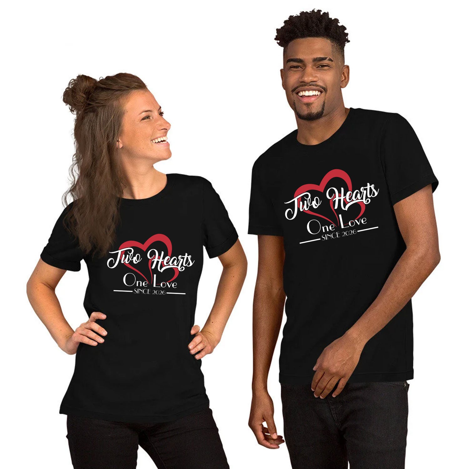 Two Hearts One Love Since 2026 Anniversary Gift For Couple Tshirt Men Women