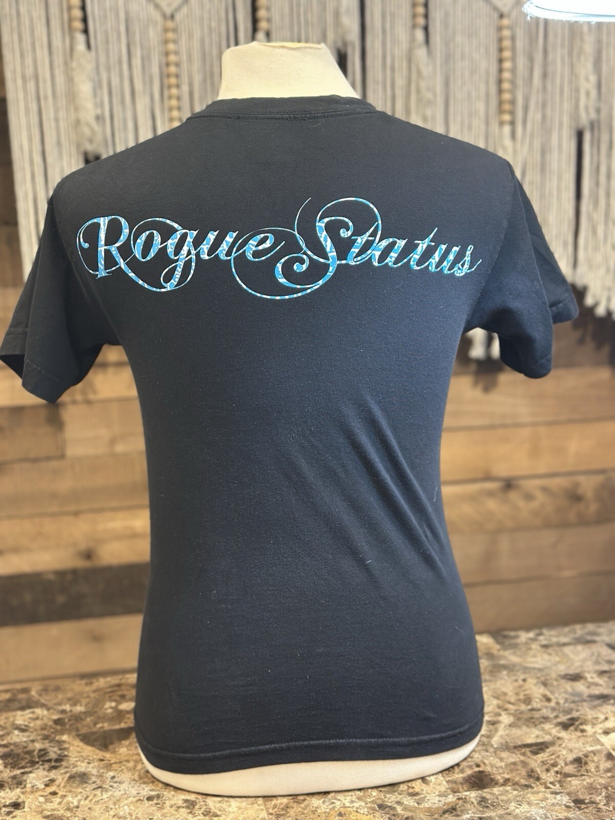 Rogue Status Frown Double Sided Spell Out Back Unisex Black T Shirt Size Small