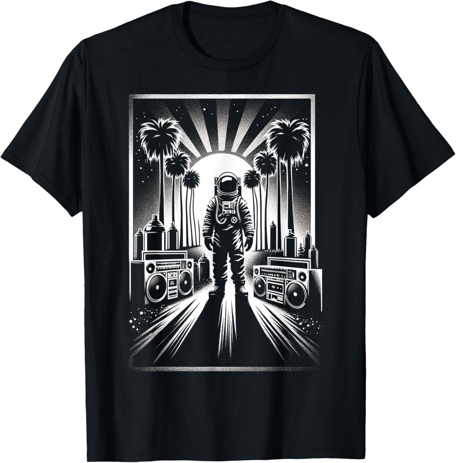 Black & White Palm Astronaut Men Women XS – 6XL Graphic T-Shirt