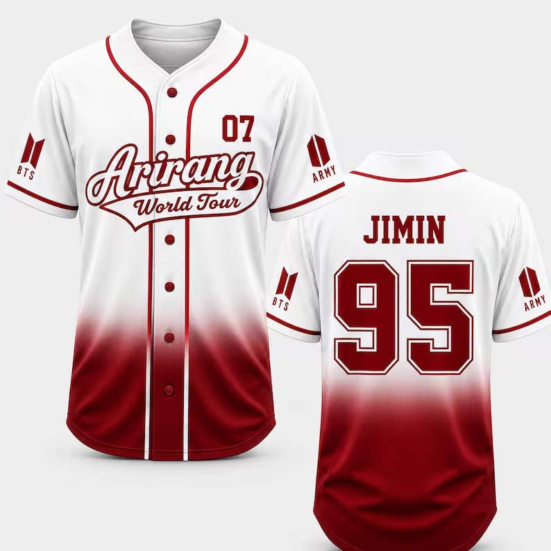 White Red Ombre Kpop Baseball Jersey Shirt Number 95 Fan Made Top