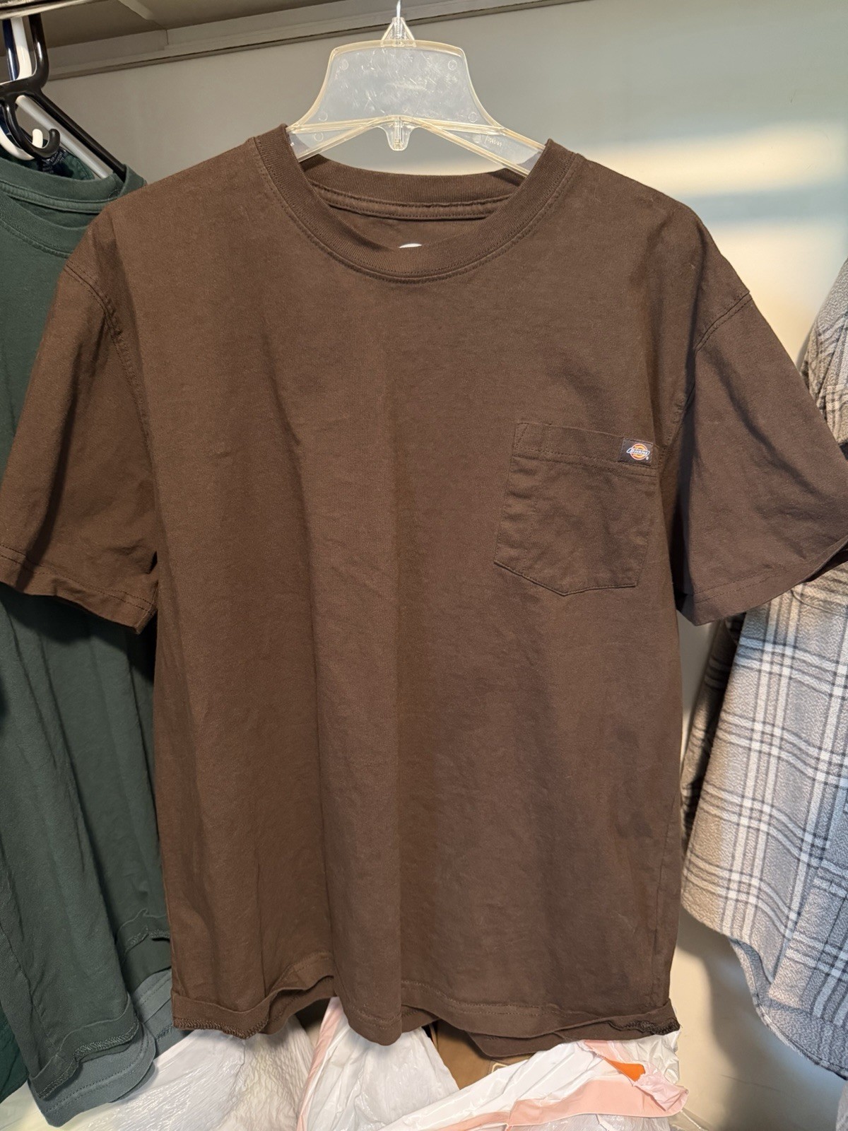 Dickies Men’s Regular XL Brown Crew Neck Pocket Logo Solid Short Sleeve Tee