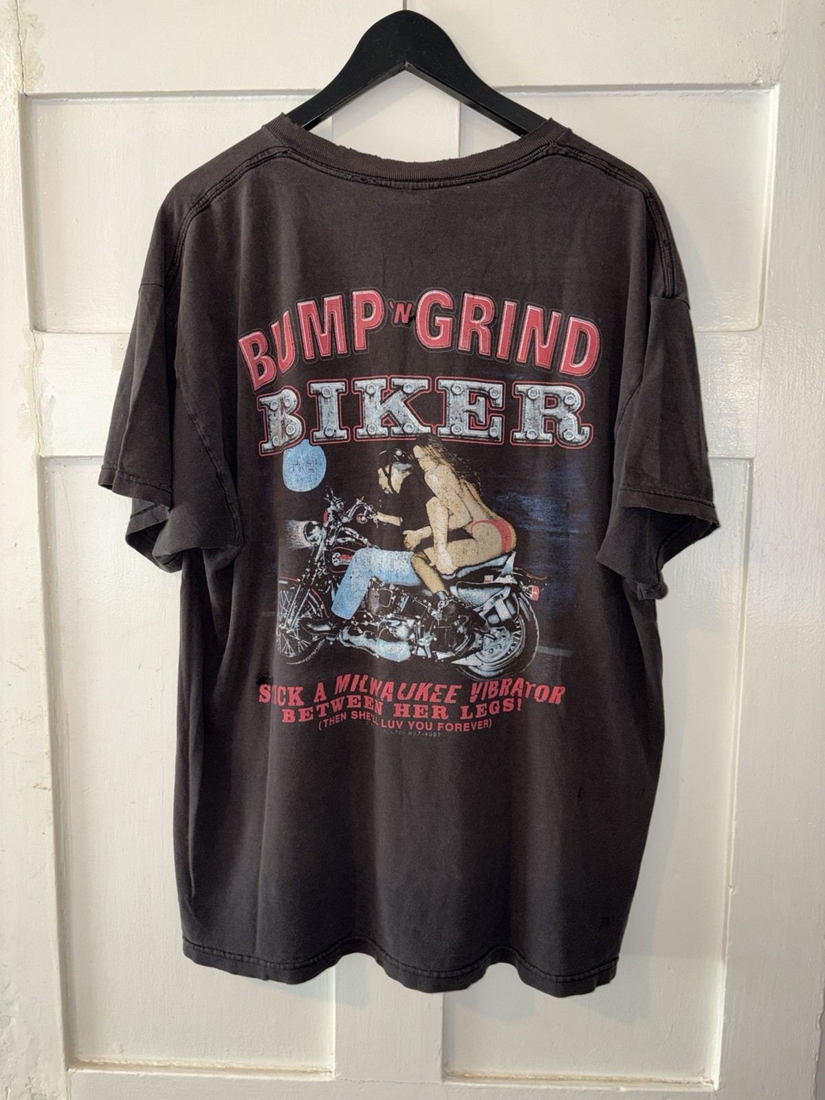 Vintage 90s XL Thrashed Bump N Grind Biker Shirt Distressed Harley Rare American