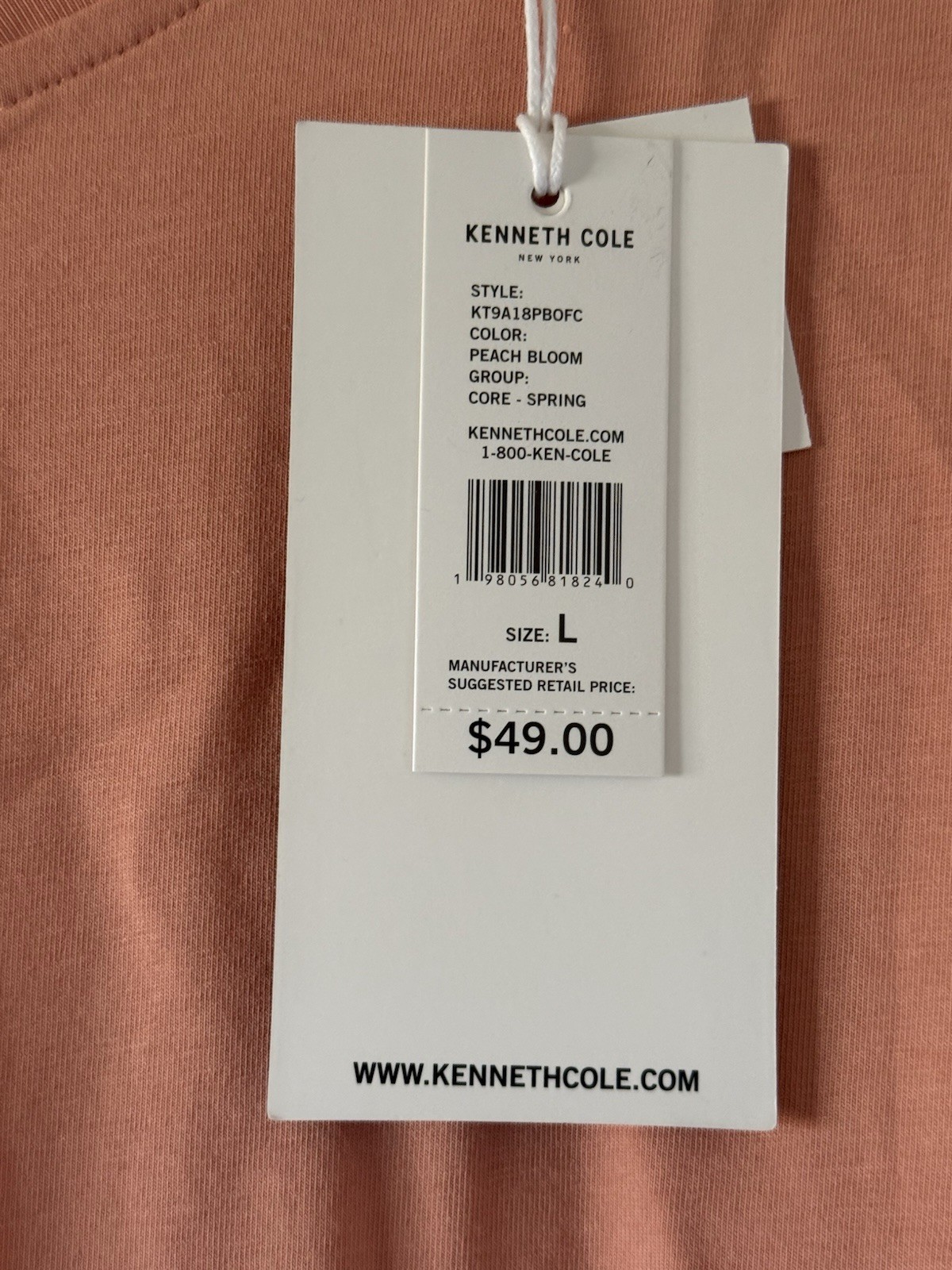Kenneth Cole Large Knit V-Neck T-Shirt Peach Bloom Soft $49