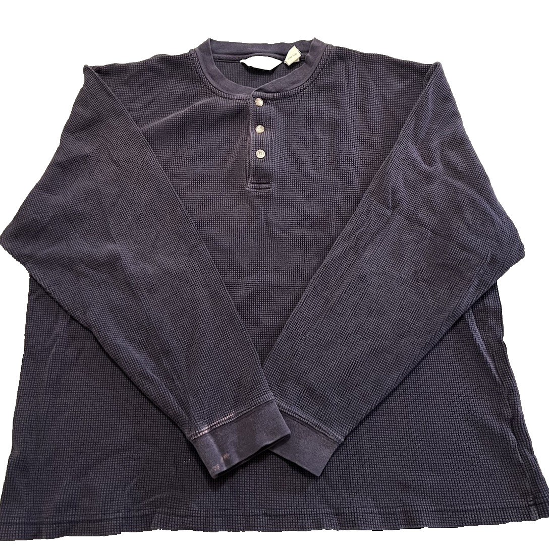 Eddie Bauer Men’s Vintage Waffle Knit Henley Long Sleeve Shirt Navy XL Heavy Wt