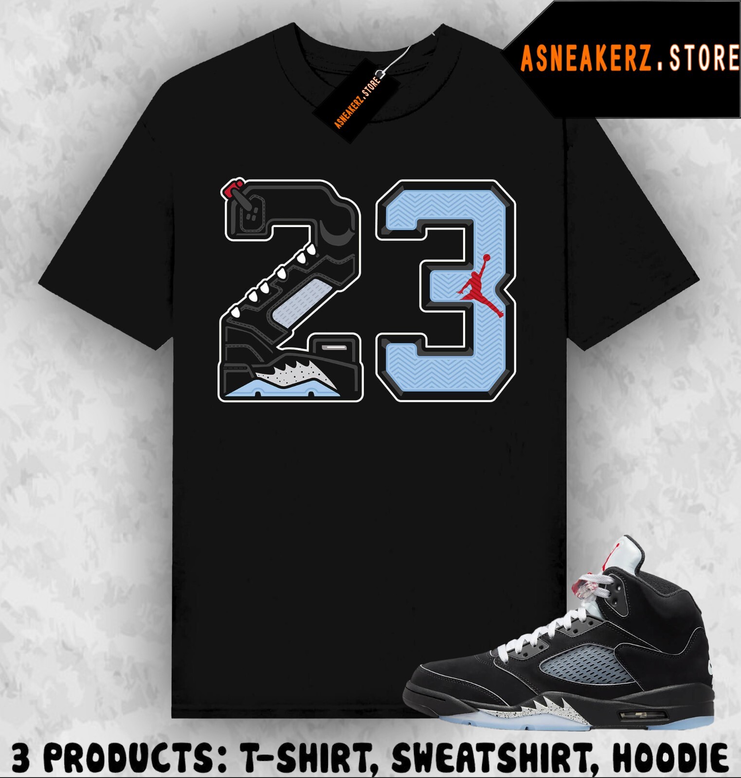Shirt Matching AJ 5 OG Black Metallic Reimagined Match Sneaker Retro Number 23
