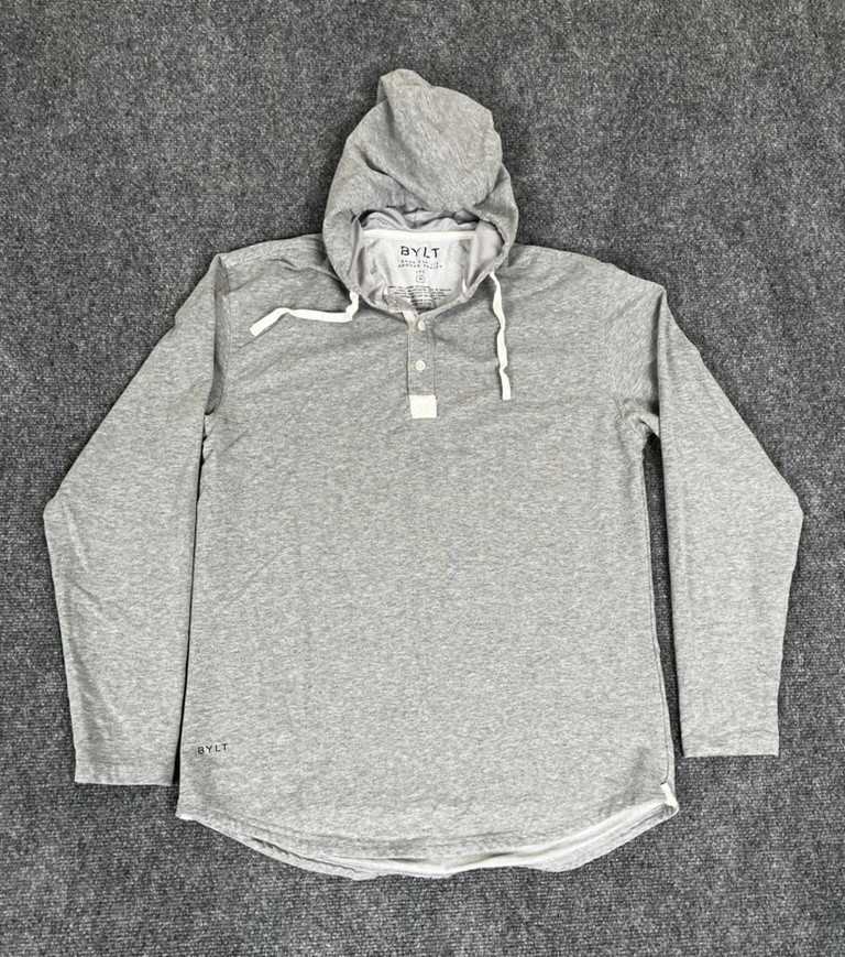 Bylt Gray Drop Cut Hooded Henley Lux Long Sleeve Cotton/Polyester/Spandex Size M