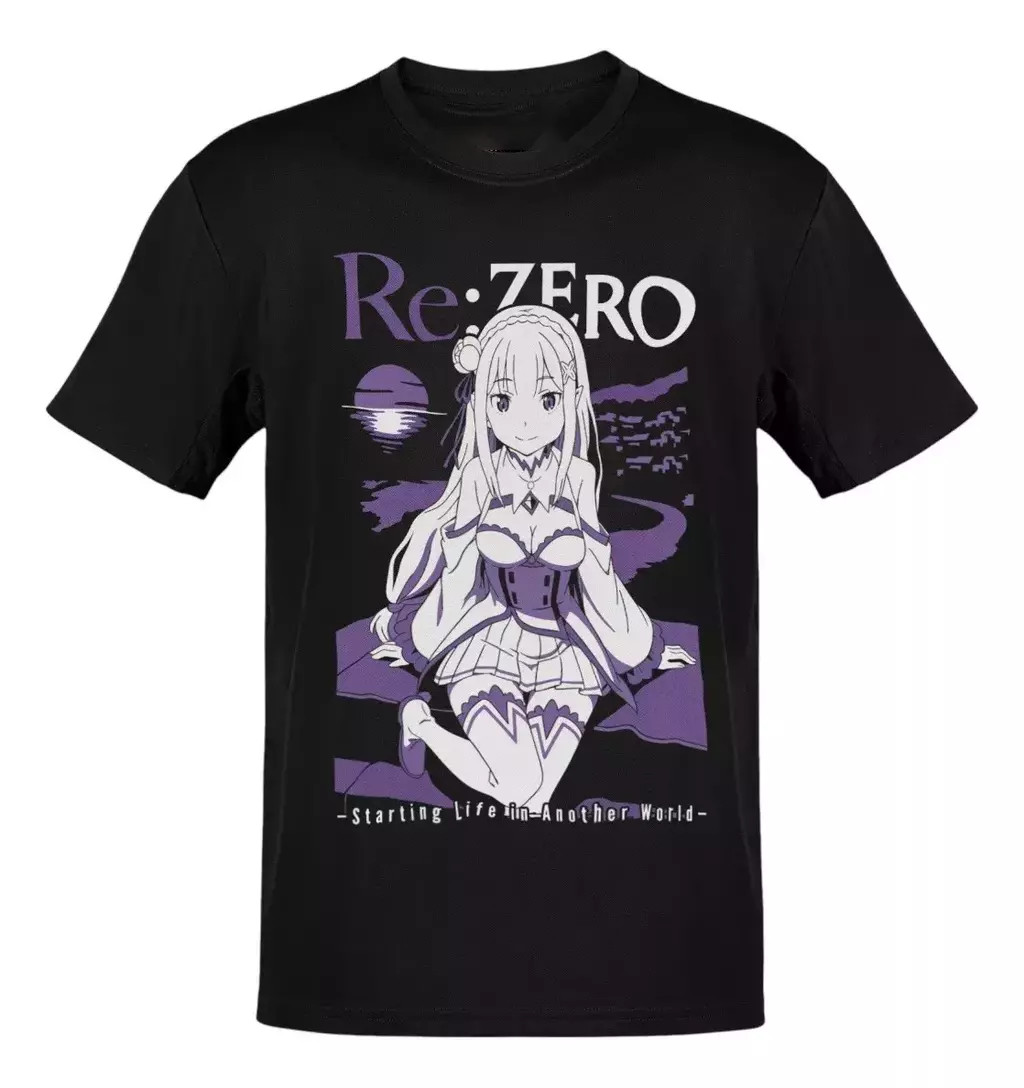 Anime Re:Zero Emilia Purple And White Lette T-Shirt Size S-5XL, Gift For Friends