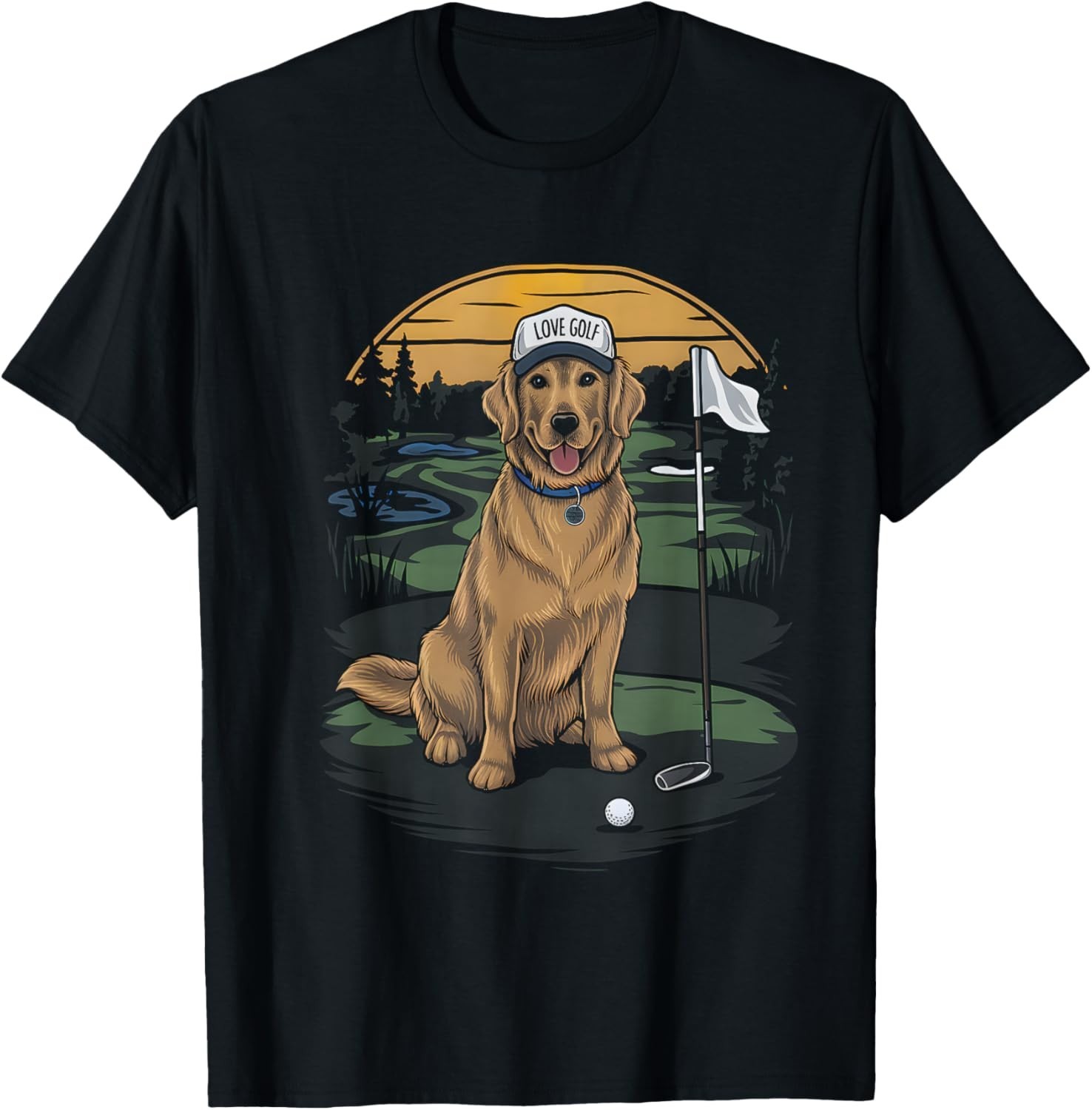 Golfer Golden Retriever Dog Dad Golf Lover Father_s Day Gift T-Shirt