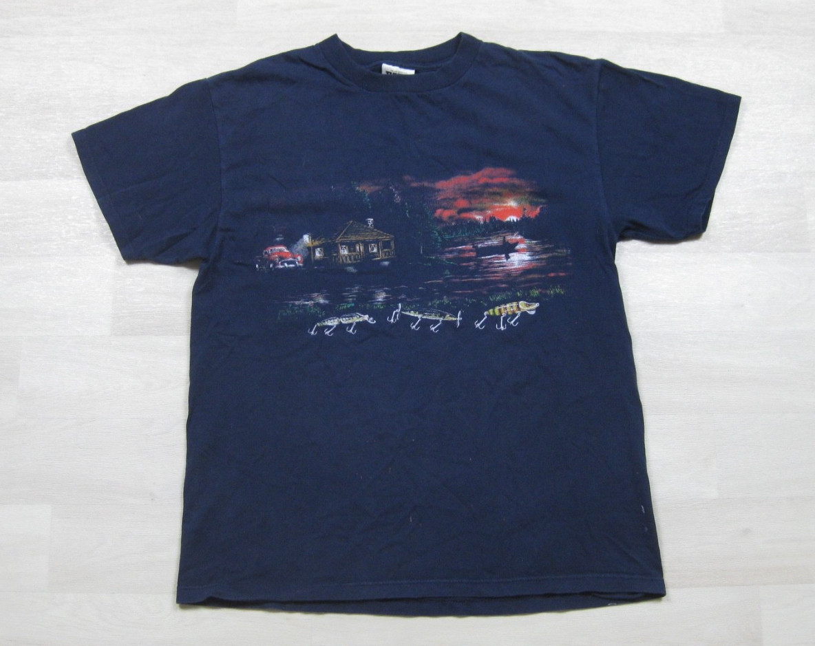 Vintage 90s Fishing T Shirt Men’s (L) Cabincore Outdoor Nature Tultex