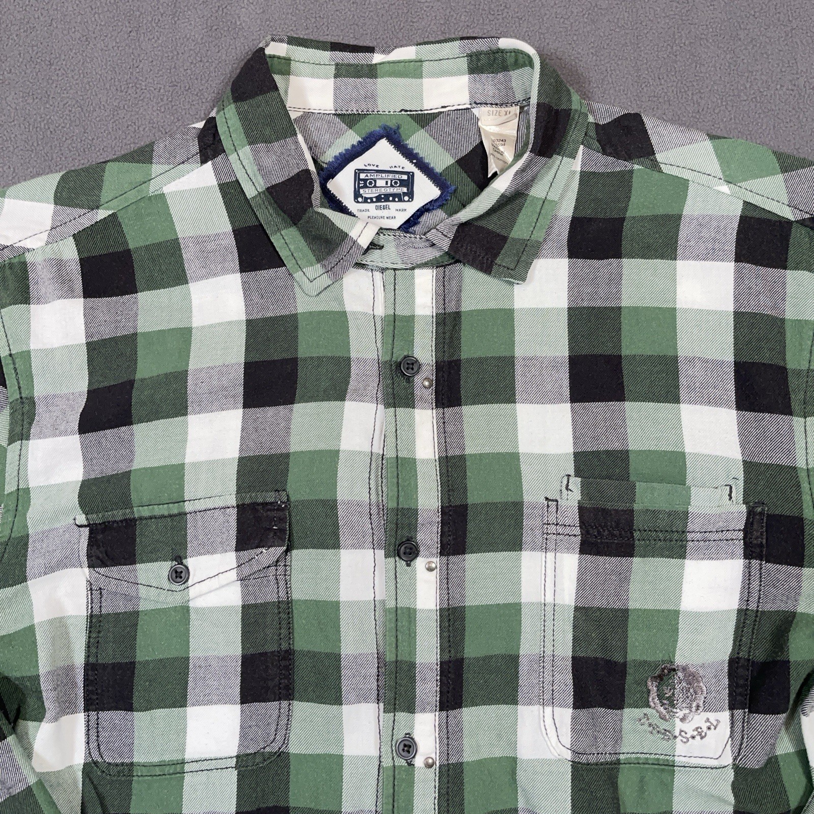 Diesel Amplified Plaid Flannel Shirt Mens XL Green Button Up L/S Y2K Style EUC