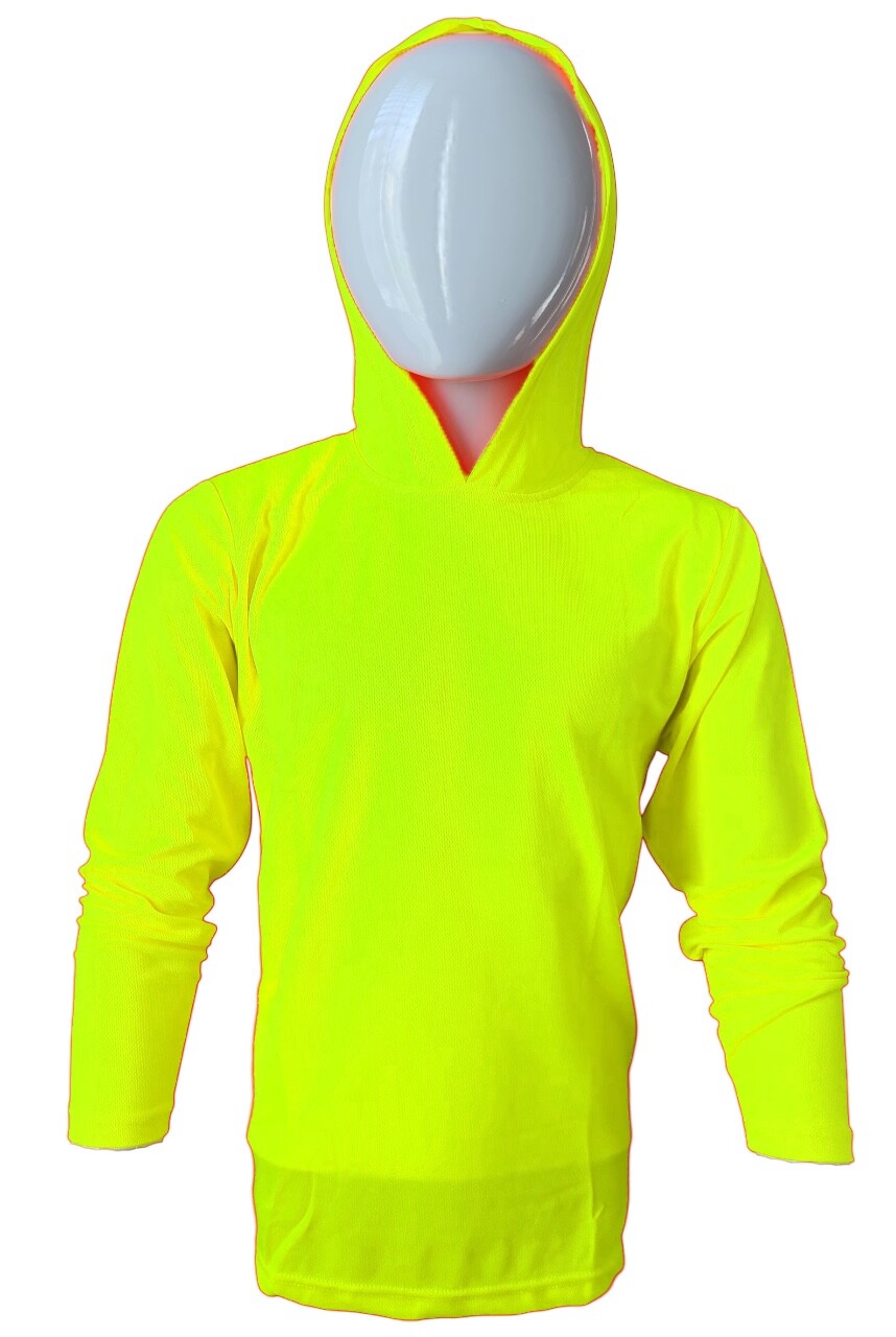 DRI-FIT Hoodie Long Sleeve T-Shirts, UPF 50+ Sun Protection Hooded SAFETY GREEN