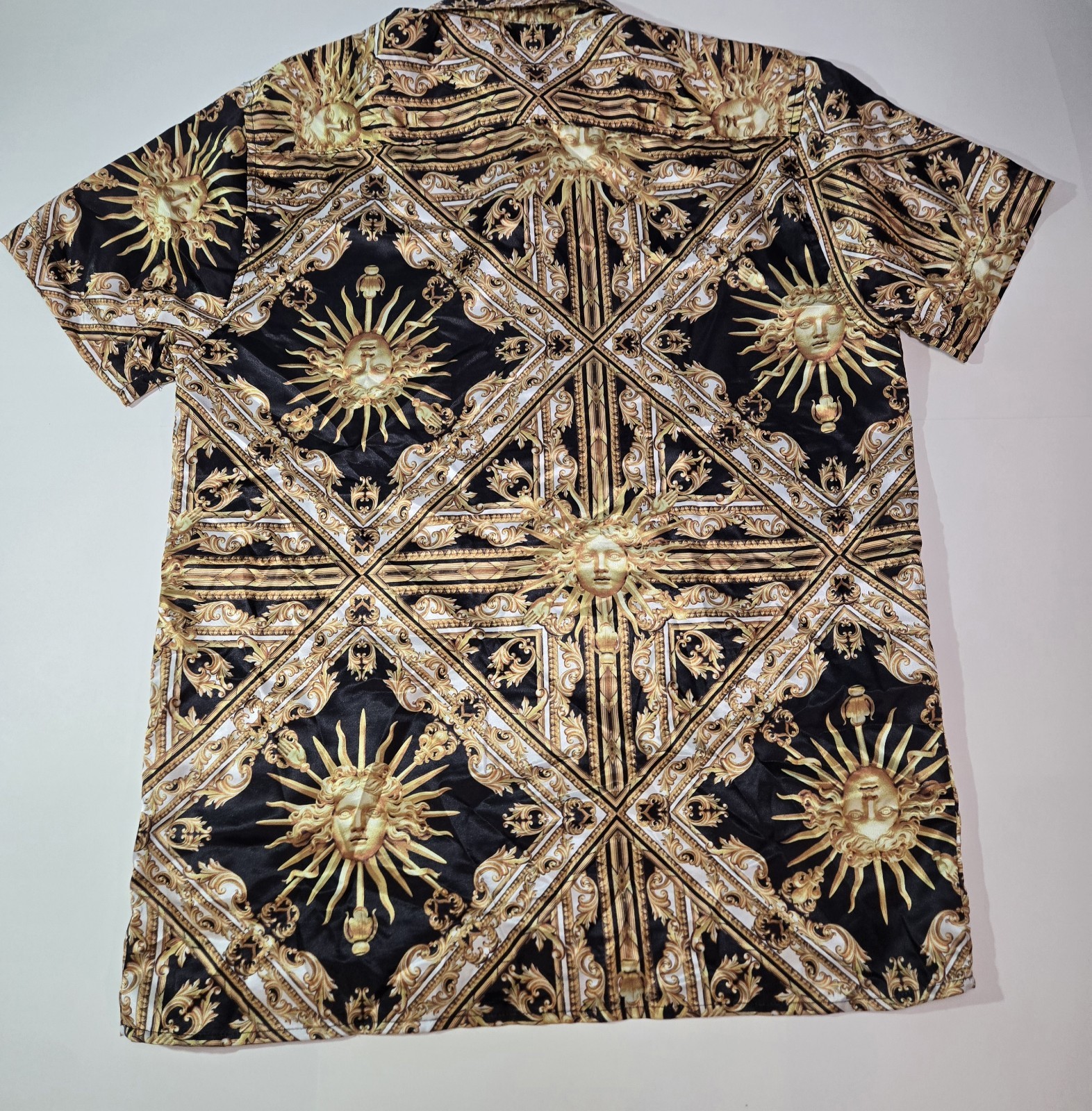 BAROQUE GOLD MEDUSA Mens L Shirt Y2K Button Up Italian Designer Geometric