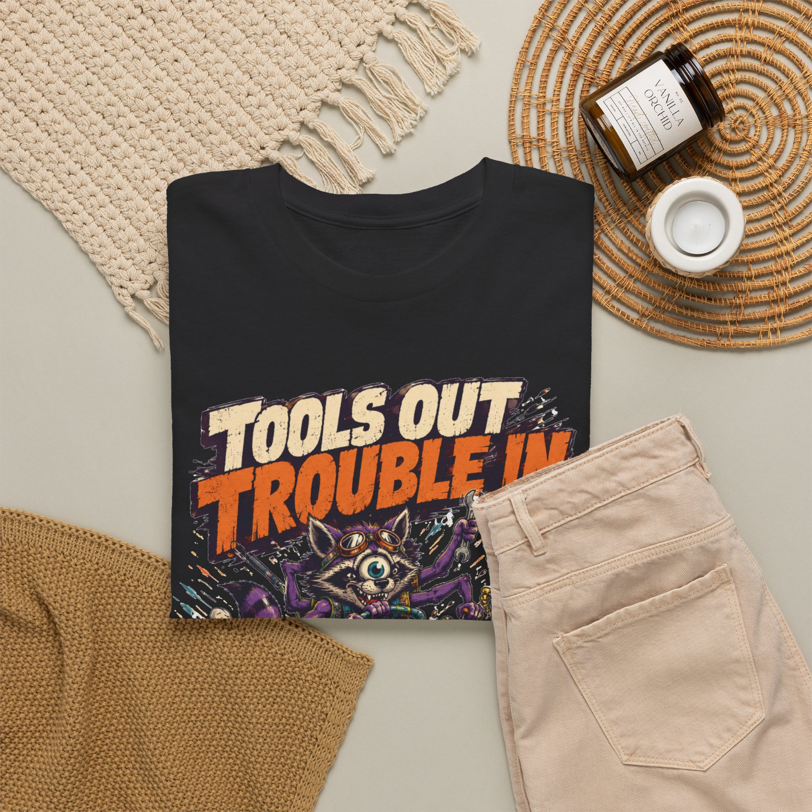 Tools Out Trouble In Funny Monster Mechanic Graphic T-Shirt
