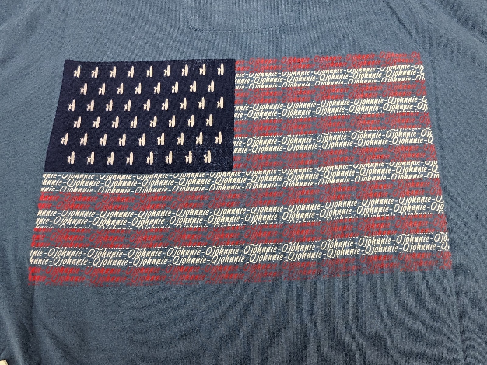 Johnnie-O T-Shirt Mens Small Blue SS Surfing 🏄 Patriotic Flag Crew Neck