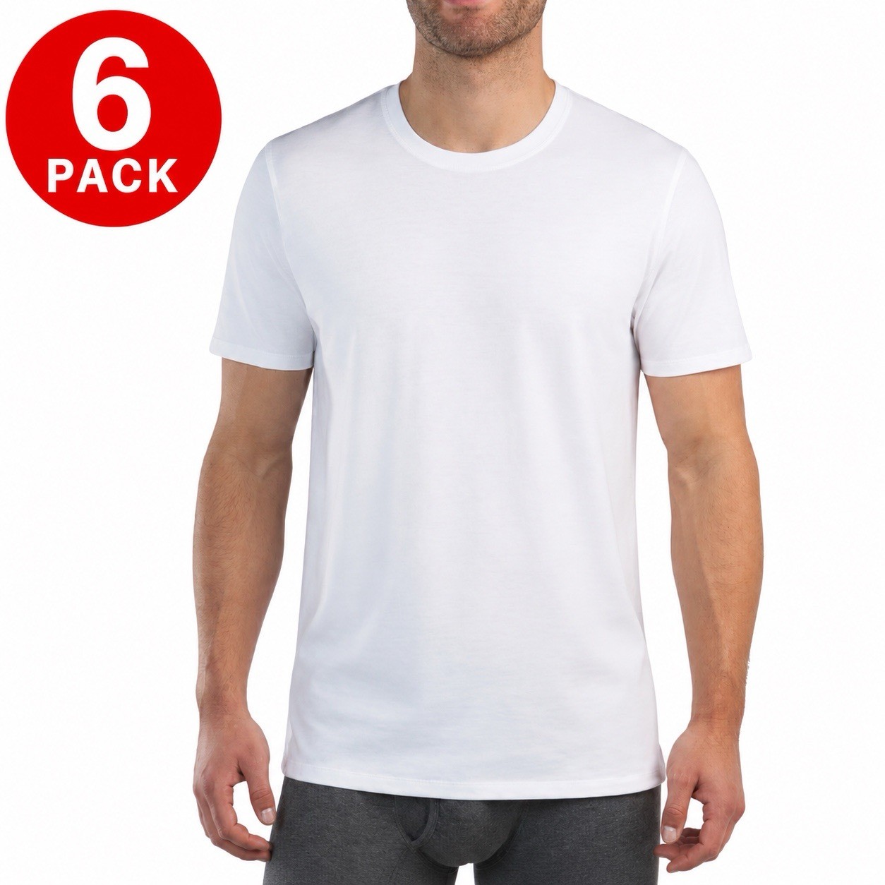 Kirkland Signature Men’s Lightweight Cotton Crew T-Shirts, 6-Pack White Size M