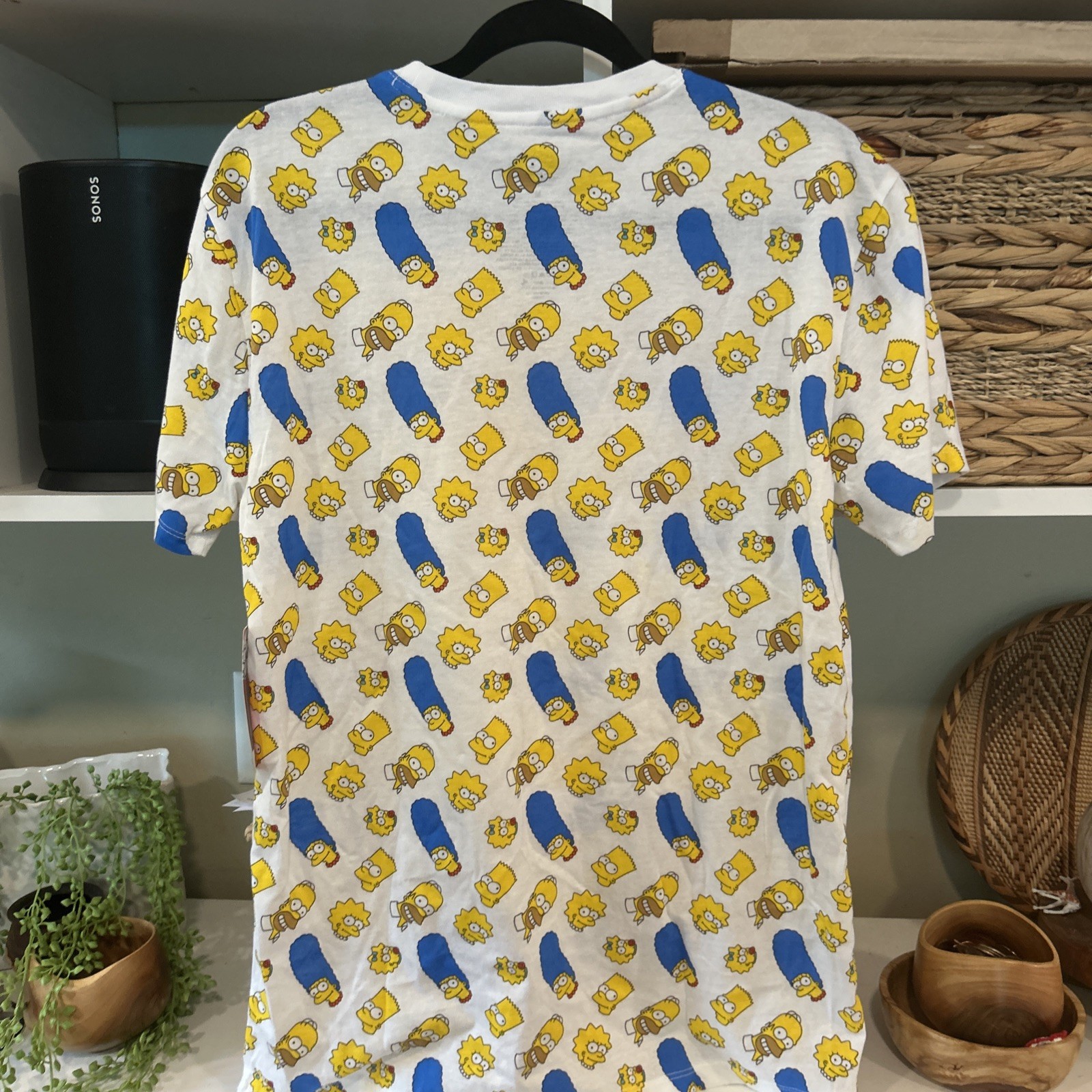 The Simpsons All Over Novelty Character Print White Medium Graphic T-Shirt NEW