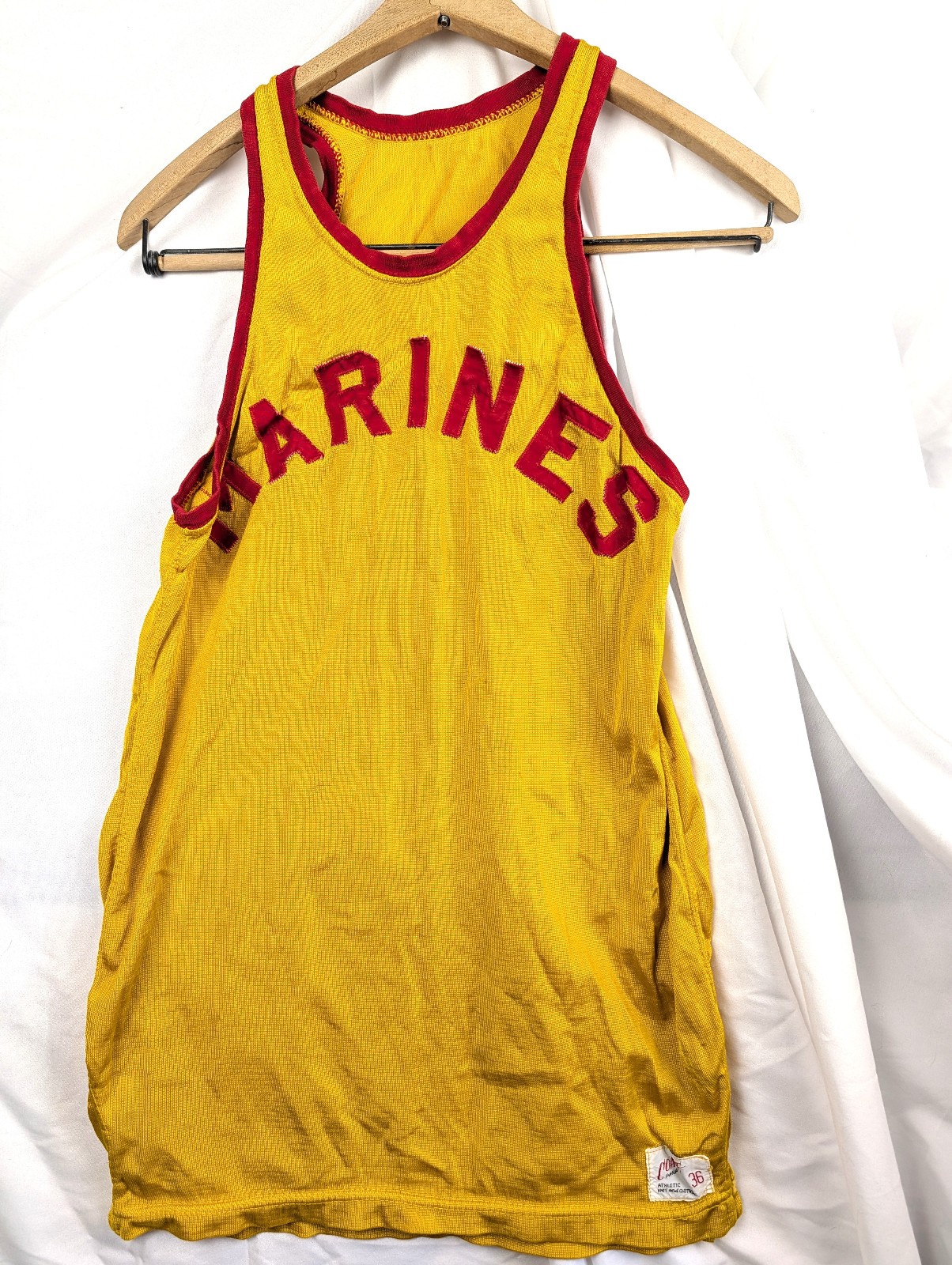 Vintage 40’s 50’s US Marines Yellow Basketball Jersey Coane Athletic Knit 36