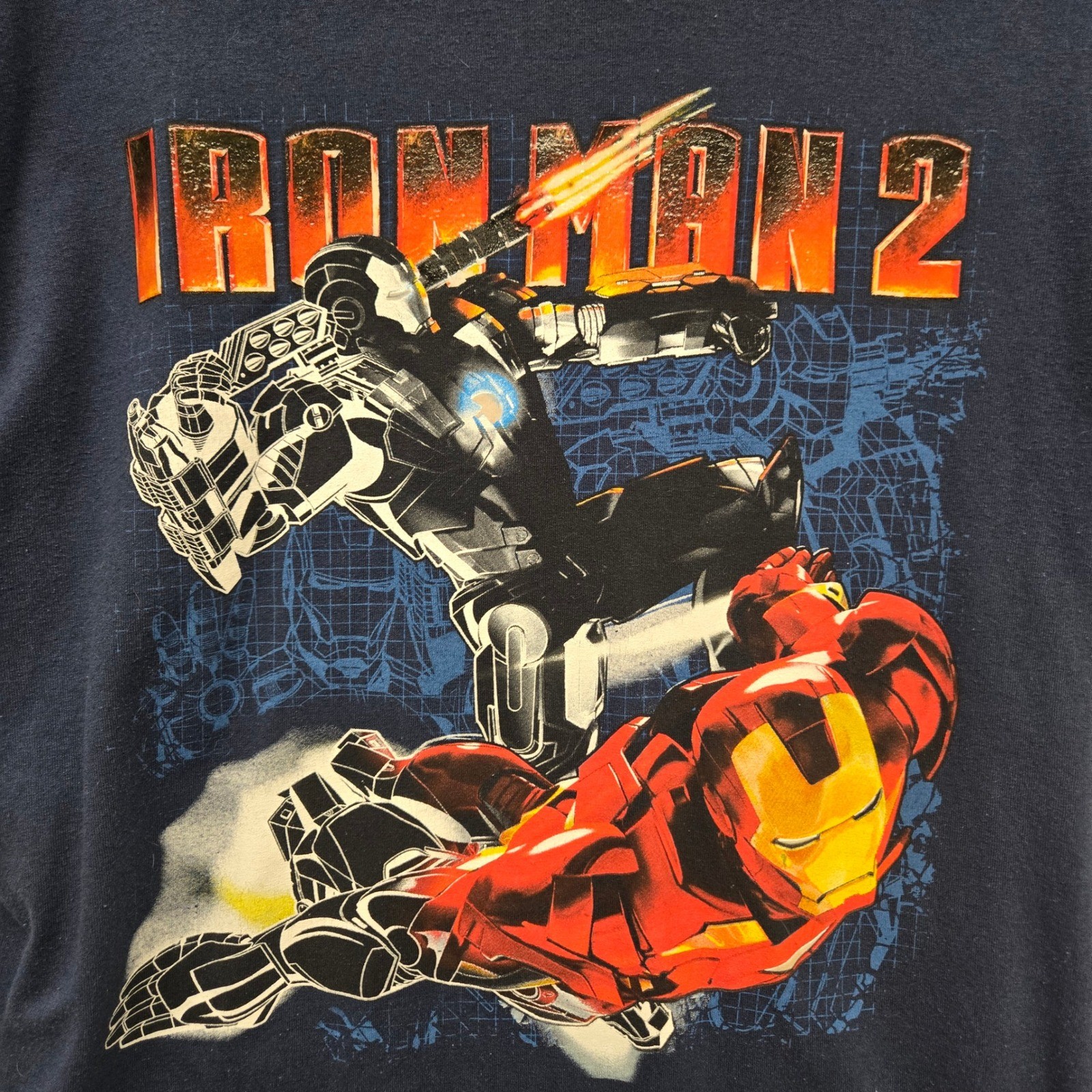 Marvel Iron Man 2 Graphic T-Shirt Mens Large Navy Blue Cotton Tee Avengers Movie