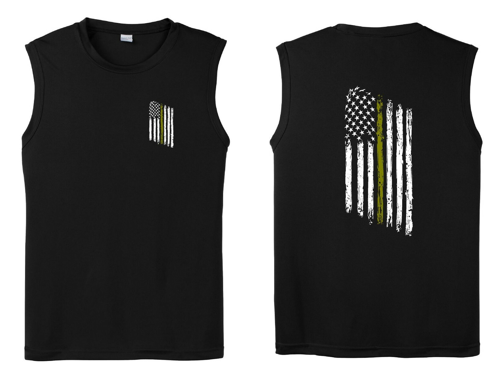 Thin GOLD Line American Flag Dispatcher Dispatch Police Law Performance Tank Top