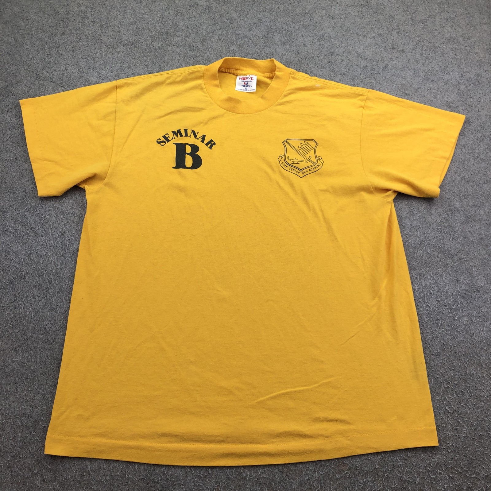 Vintage Military Shirt Mens XL Yellow USAF Senior NCO Academy Seminar B Tee