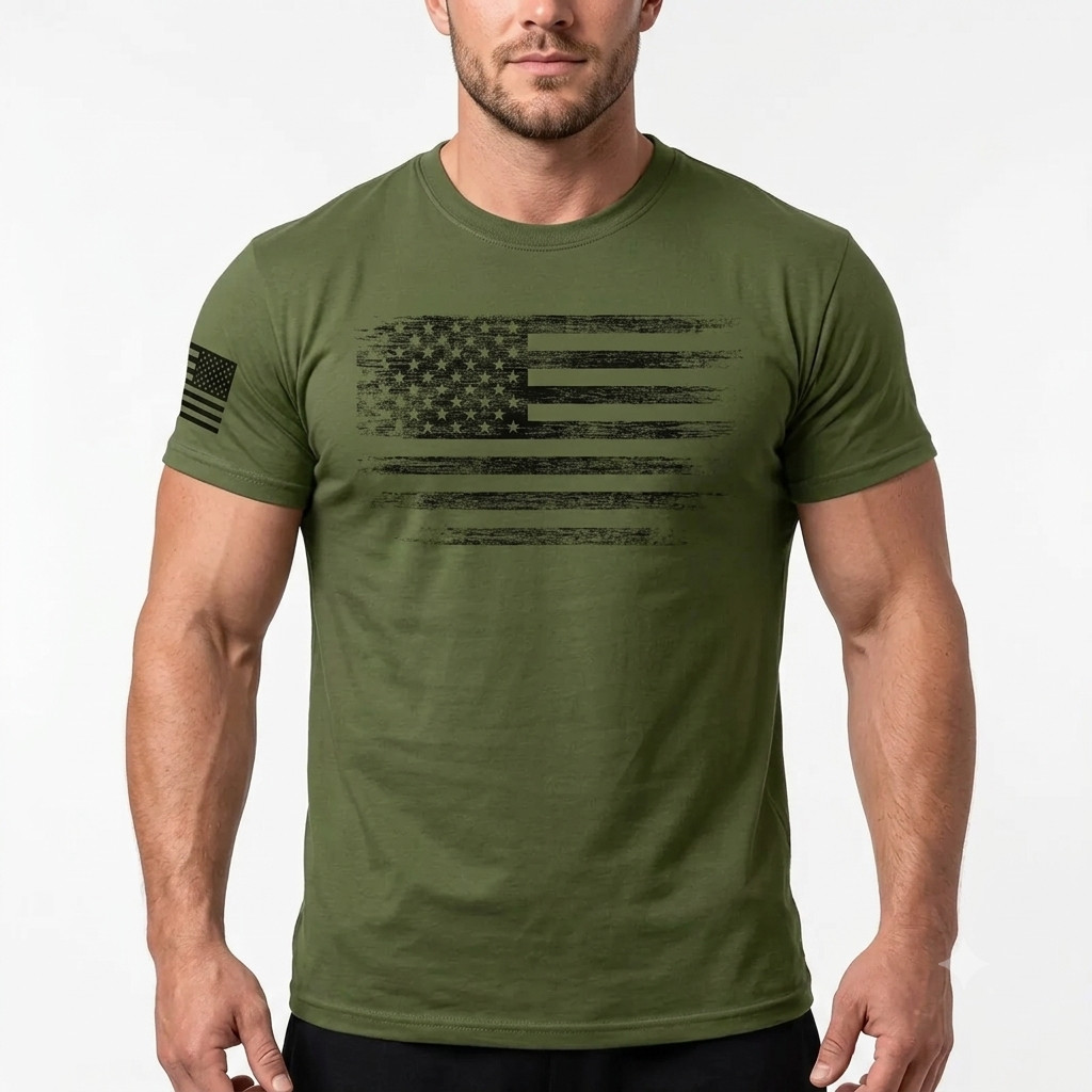 USA Distressed American Flag Men’s T-Shirt Gym Patriotic Casual Neck Tee S-3XL