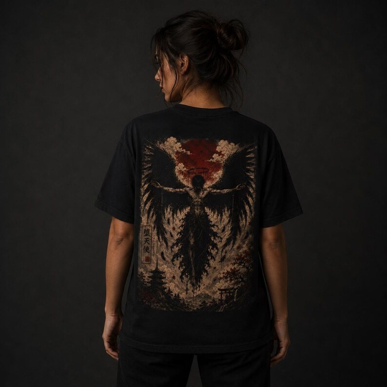 Fallen Angel T-Shirt, Dark Japanese Streetwear Tee, Gothic Anime Shirt
