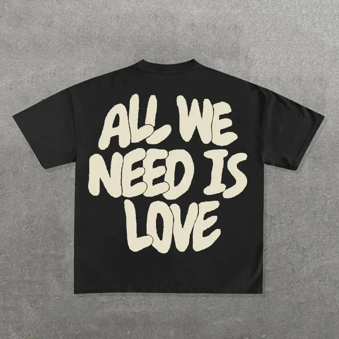 Men’s Hip Hop Graphic Print Oversized Cotton Round Neck T-Shirt Streetwear