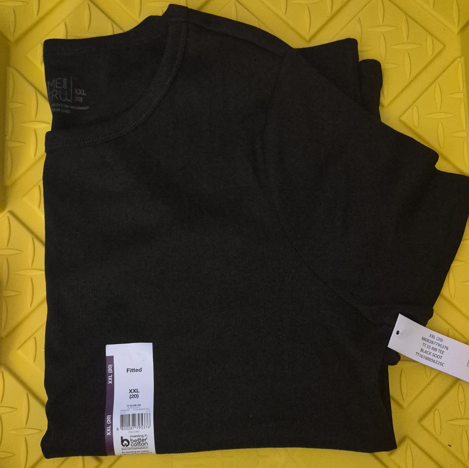 Time & TruBlack ribbed Crew Neck Short Sleeve Fitted T-Shirt womans XXL 20