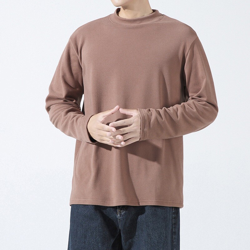 Spring Men Retro Half-Turtleneck Warm Long Sleeve Tee Solid Color T Shirt Tops