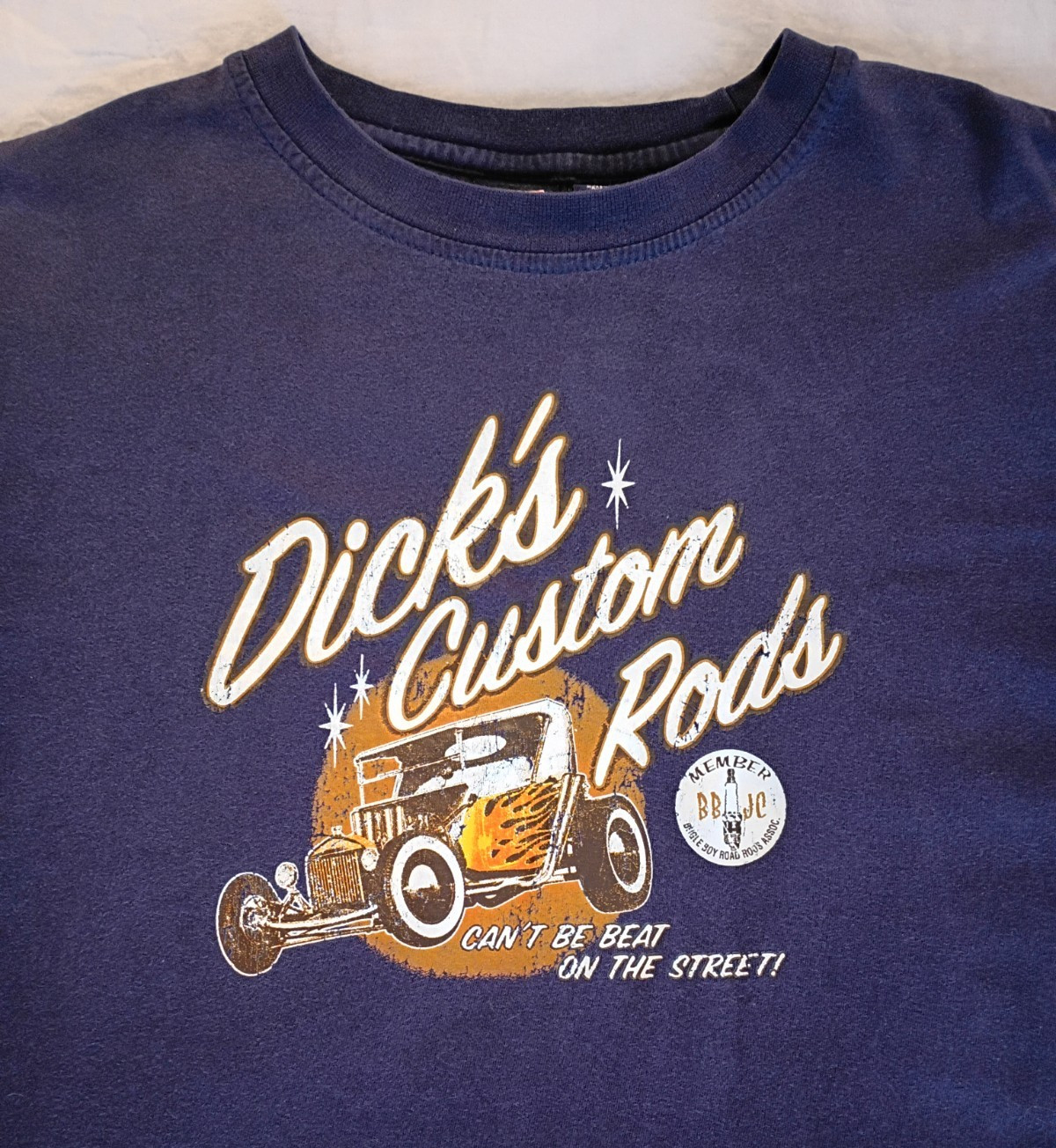 VTG Dick’s Hot Rod Shop Sz Large Blue T Shirt Can’t Be Beat On The Street! Funny