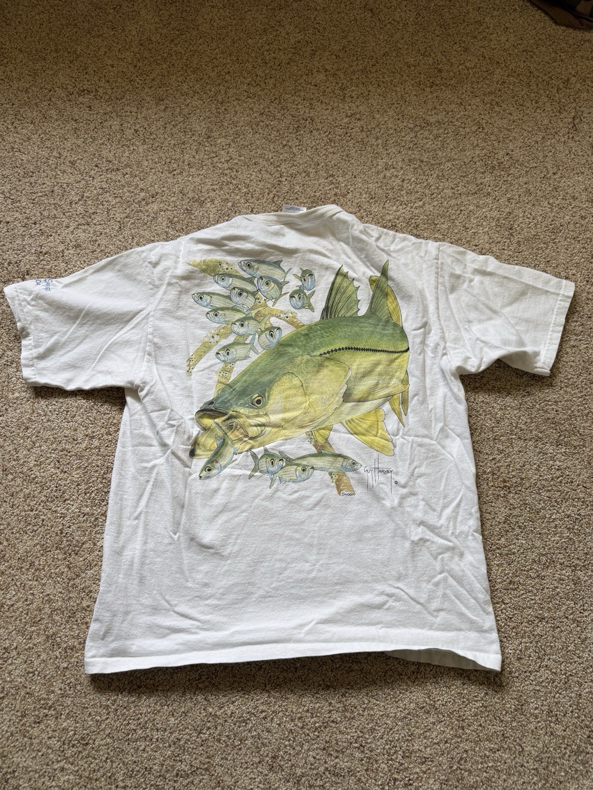 Vintage Guy Harvey Fish Fishing White Graphic Henley T-Shirt Large Nature ￼