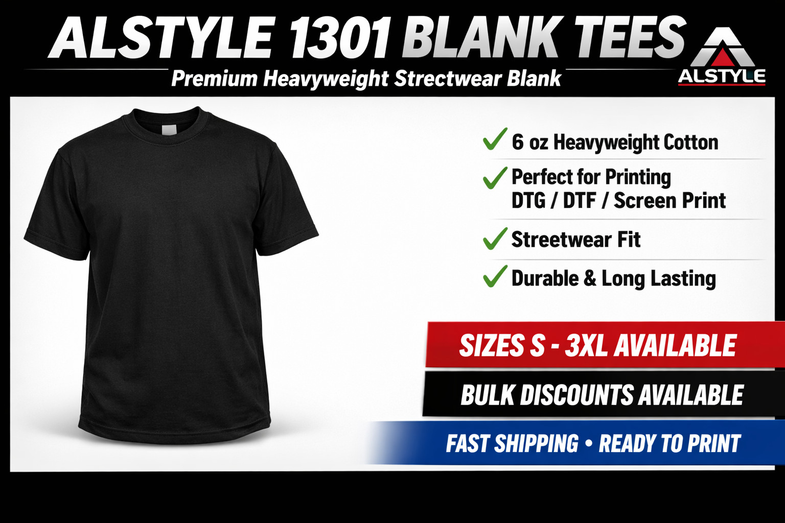 1301 Alstyle Black Blank Tees