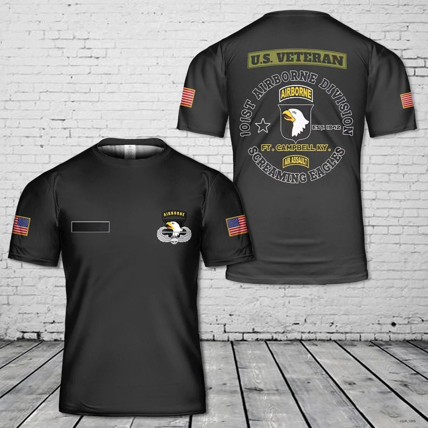 Custom Name US Army 101st Airborne Air Assault, Ft. Campbell T-Shirt 3D Fullsize