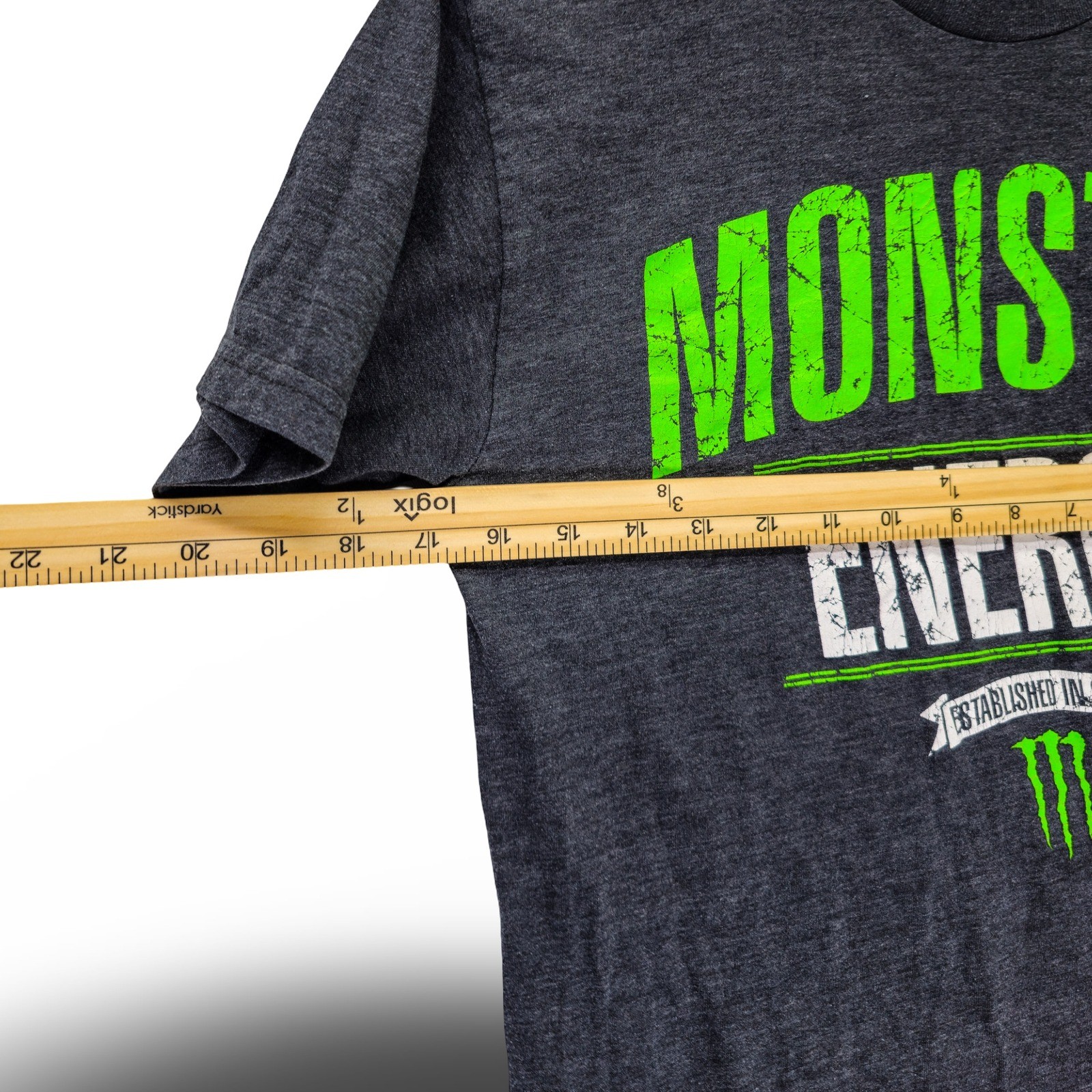Monster Energy Graphic T-Shirt Mens Small Charcoal Gray Neon Green Excellent