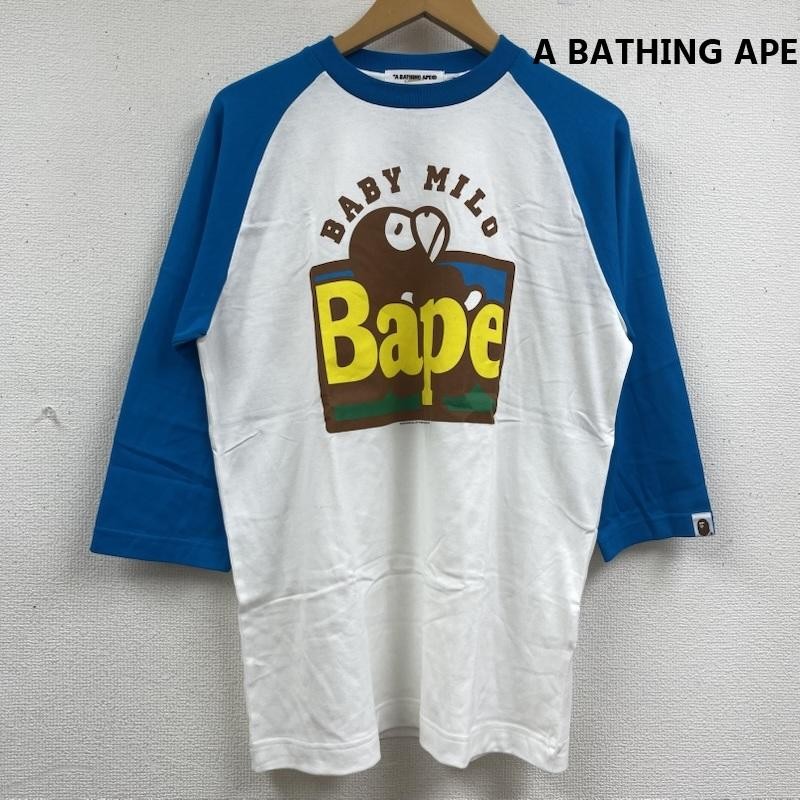 A BATHING APE BABY MILO Men Raglan 3/4 Sleeve T Shirt Size M