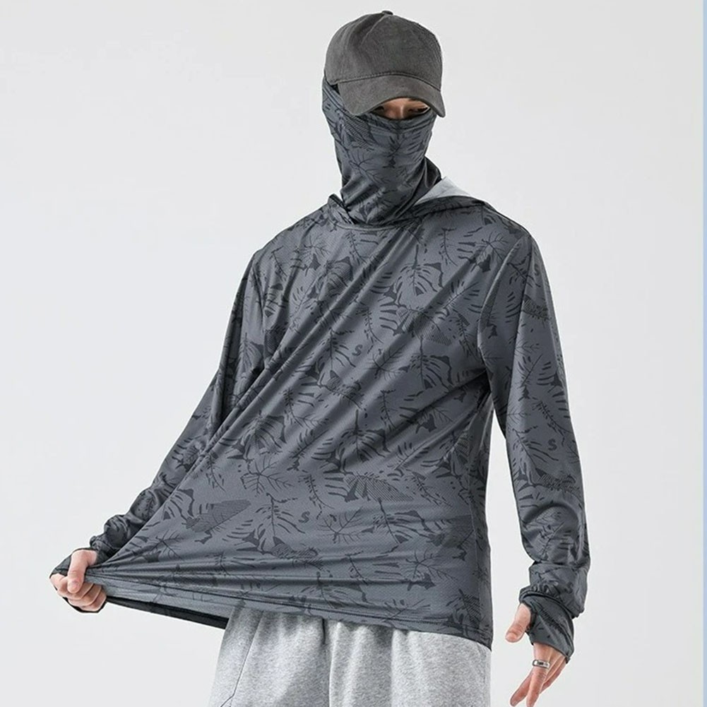 Fishing T-Shirt for Men UV Protective Hooded Top with High Neck Design