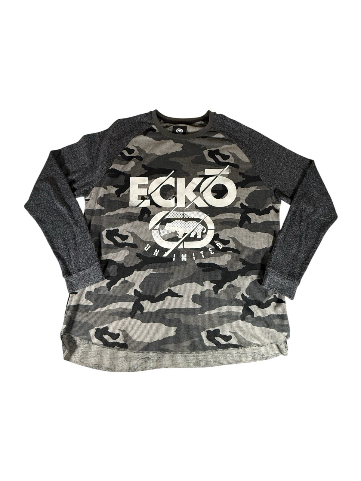 Ecko Untld Shirt Adult XXL Gray Camo Rhino Vinyl Pull Over Long Sleeve Mens